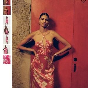 Reformation Pink Floral Halter Silk Dress